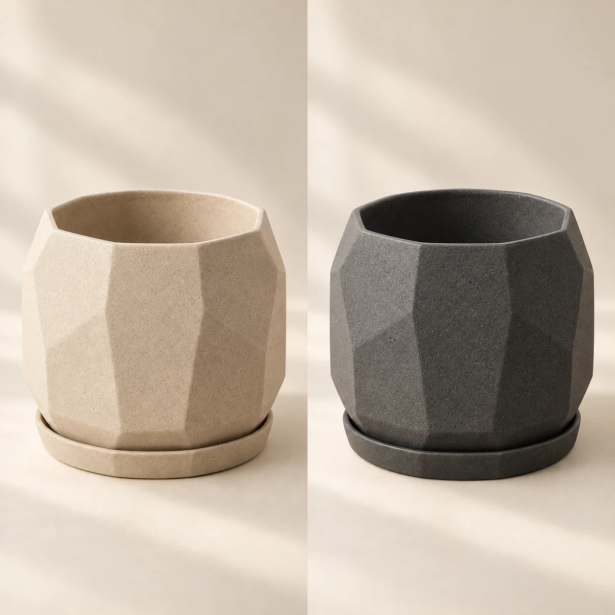 Fold Planter, Sand on the left and Charcoal on the right