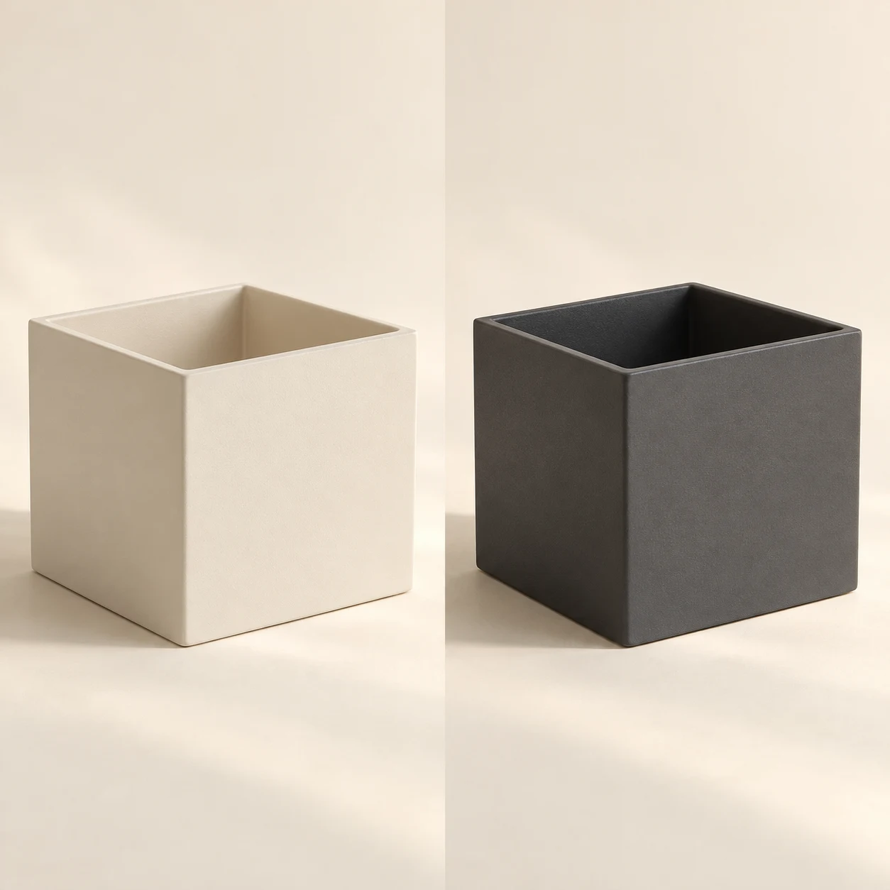 Frame Planter, Bone on the left and Graphite on the right