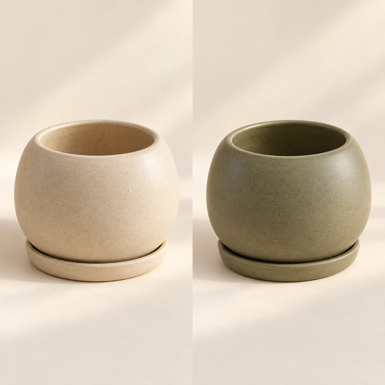 Pebble Planter, Oat on the left and Olive on the right