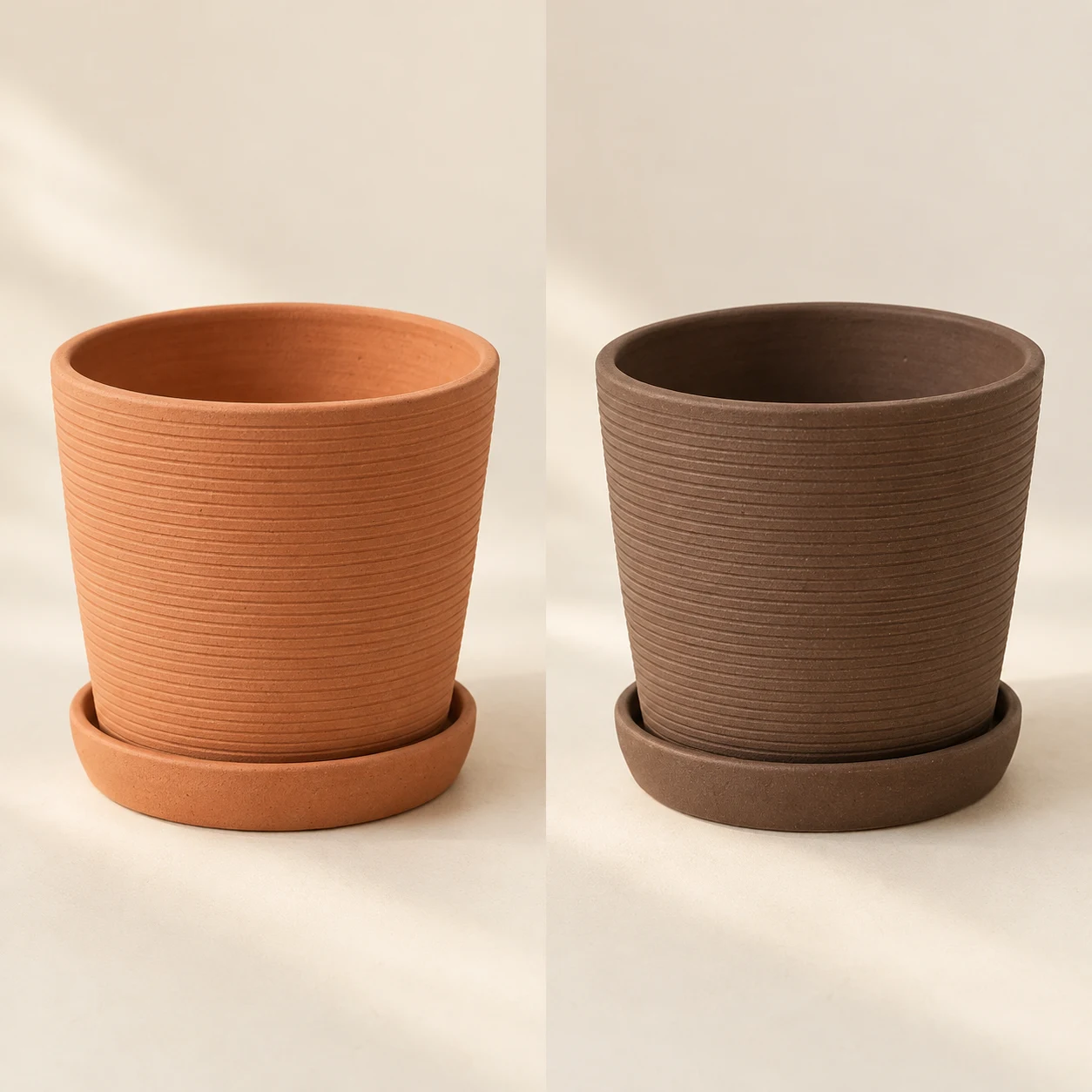 Ridge Planter, Terracotta on the left and Umber on the right